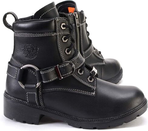 Milwaukee Leather MBL9312 Women's Black Leather Lace-Up 7-Inch Harness Motorcycle Rider Boots w/Buckle in Kuwait