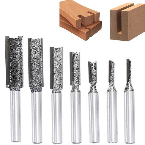 7pcs Straight Router Bit Set,1/4" Shank,Cutting Dia. 1/8",5/32",3/16",1/4",5/16",3/8",1/2" Carbide Tipped Double Flute Straight Cutter for Woodworking Routing, Plunging, Dadoing in Kuwait