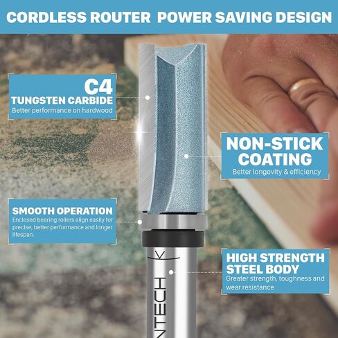KEENTECH Flush Trim Router Bit, 1/4" Shank x 1/2" Dia x 1-1/2" CL | 10X Lifespan, Pattern Bit, Top Bearing, Industrial Grade, Tungsten Carbide Tipped, Woodworking in Saudi Arabia