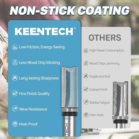 KEENTECH Flush Trim Router Bit, 1/4" Shank x 1/2" Dia x 1-1/2" CL | 10X Lifespan, Pattern Bit, Top Bearing, Industrial Grade, Tungsten Carbide Tipped, Woodworking in Saudi Arabia