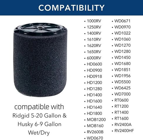 VF7000 Filter for Ridgid Shop Vac 5-20 Gallon, Wet Pick Up Filter | compatible with Husky Shop Vacuum 6-9 Gallon, Wet Dry Vac Replacement in Kuwait