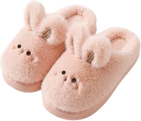 YOUNGSTEP Cute Bunny Slippers for Women, Fluffy Plush Rabbit Ear House Shoes, Soft Warm Closed Toe Indoor Winter Slippers with Embroidered Face in Kuwait