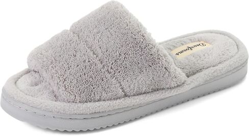 Dearfoams womens Sharon Terry Slide House Shoes With Memory Foam, Fuzzy Cozy Indoor Summer Slippers in Kuwait