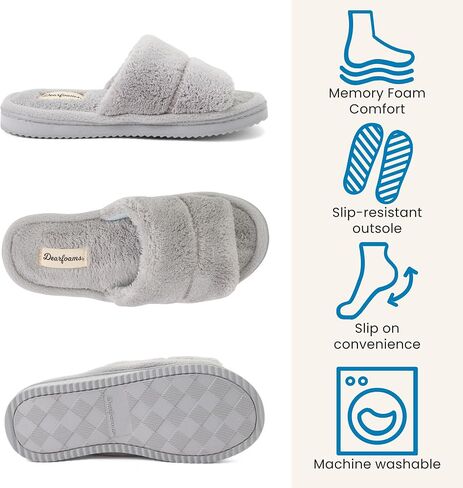 Dearfoams womens Sharon Terry Slide House Shoes With Memory Foam, Fuzzy Cozy Indoor Summer Slippers in Kuwait