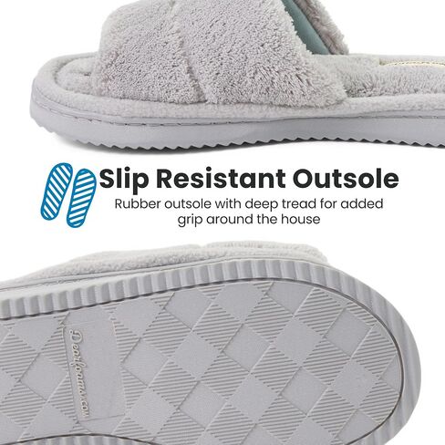 Dearfoams womens Sharon Terry Slide House Shoes With Memory Foam, Fuzzy Cozy Indoor Summer Slippers in Kuwait