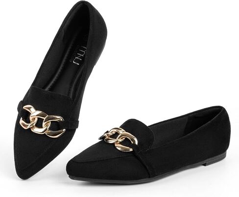 MUSSHOE Loafers for Women Comfortable Flats: Pointed Toe Suede Slip On Dress Shoes with Gold Chain - Memory Foam Arch Support for Business Casual Work Office in Kuwait