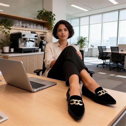 MUSSHOE Loafers for Women Comfortable Flats: Pointed Toe Suede Slip On Dress Shoes with Gold Chain - Memory Foam Arch Support for Business Casual Work Office in Kuwait