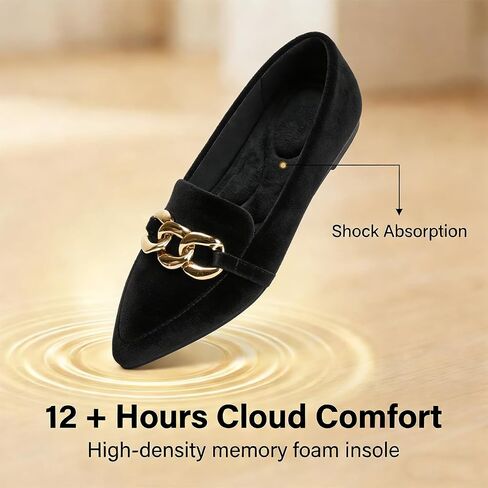 MUSSHOE Loafers for Women Comfortable Flats: Pointed Toe Suede Slip On Dress Shoes with Gold Chain - Memory Foam Arch Support for Business Casual Work Office in Kuwait
