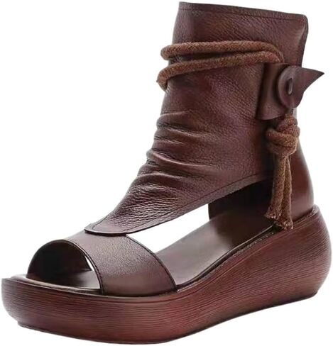 Women's high-top leather open-toe sandals/Women's open-toe boot-style sandals in Kuwait