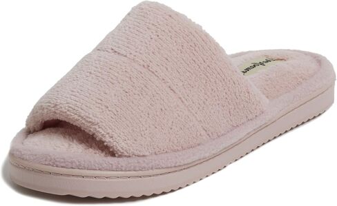 Dearfoams womens Sharon Terry Slide House Shoes With Memory Foam, Fuzzy Cozy Indoor Summer Slippers in Kuwait