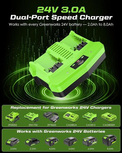 Replacement for Greenworks 24V Battery Charger, for Greenworks 24V Battery | Dual Port 3.0A Rapid Charge in Kuwait
