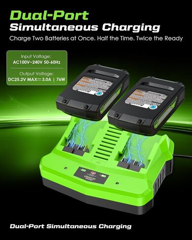 Replacement for Greenworks 24V Battery Charger, for Greenworks 24V Battery | Dual Port 3.0A Rapid Charge in Kuwait