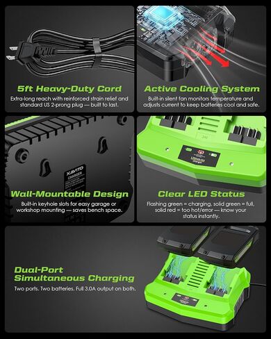 Replacement for Greenworks 24V Battery Charger, for Greenworks 24V Battery | Dual Port 3.0A Rapid Charge in Kuwait