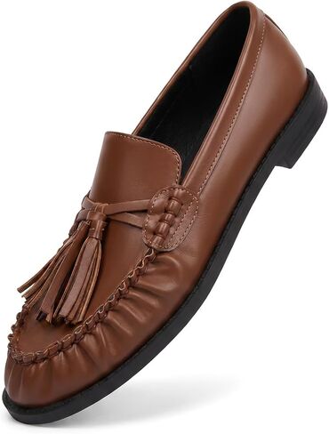 Coutgo Loafers for Women Tassel Slip On Flats Closed Toe Work Dressy Shoes | Comfortable, Ruched, Moc Toe, Maccasin, Dress Casual, Office, Vintage, Cushioned, Work, Daily Wear in Kuwait