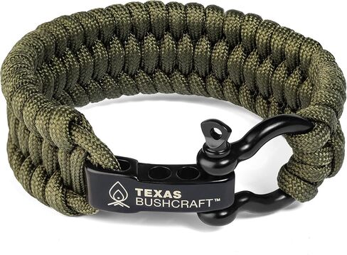 Texas Bushcraft Firecraft Cord Survival Bracelet – Paracord Bracelet with Bow Shackle for Camping and Emergency – 3 Extra Strands Include Wax Thread, Tinder, and Fishing Line in Saudi Arabia