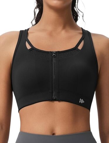 Yvette Zip Front High Impact Sports Bras for Women Lace Mesh Supportive Bras for Workout in Kuwait