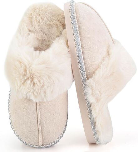 Women's Fuzzy Memory Foam Slippers Ultra Plush Warmth Memory-Foam Support & Stylish Cozy Design Non-Slip Rubber Sole Indoor & Outdoor House Slippers for Women in Kuwait