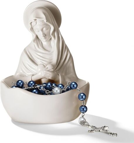 Novabright Our Lady of Grace Statue Virgin Mary Keepsake Rosary Holder with Cross Glass Pearl Blessed Mother Statues Catholic Gift Necklace Resin Relic for Religious Decor(White,5 Inches) in Saudi Arabia