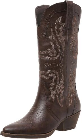 Cowboy Boots for Women Western Cowgirl: Mid Calf Country Concert Outfit | Flattering Pointed Toe & Comfort 2 Inch Chunky Heel - Retro Stitched Embroidery in Kuwait