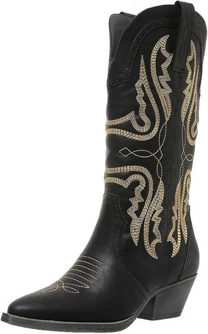 Cowboy Boots for Women Western Cowgirl: Mid Calf Country Concert Outfit | Flattering Pointed Toe & Comfort 2 Inch Chunky Heel - Retro Stitched Embroidery in Kuwait