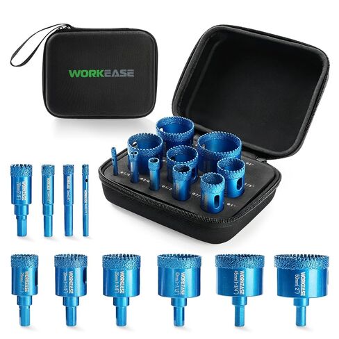 WORKEASE 10 PCS Tile Drill Bits Kit, Heavy-Duty Serrated Brazing Core Diamond Hole Saw with EVA Guide Jig for Hard Porcelain, Glass, Ceramic & Granite in Kuwait
