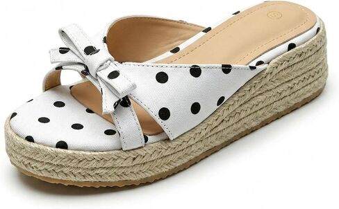 Espadrille Slides for Women's Polka Dot Bow Platform Boho Rope Sandals Comfortable Round open toe Non-Slip Wedge Summer Beach Vacation Travel Backless Mules in Kuwait