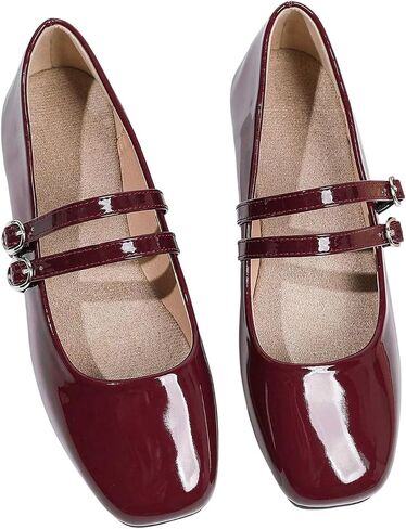 MakeMeChic Women's PU Leather Ballet Flats Shoes Square Closed Toe Slip on Elegant Shoes in Kuwait