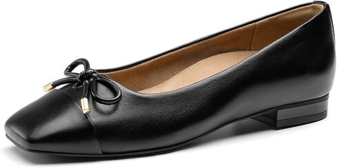 Athlefit Black Flats for Women Bowknot Ballet Flats Arch Support Square Toe Dressy Comfortable Slip On Work Ballerina Flat Shoes 10 in Kuwait