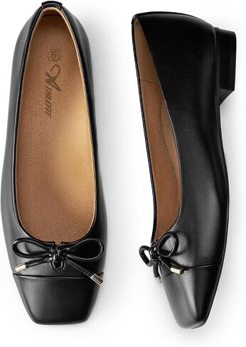 Athlefit Black Flats for Women Bowknot Ballet Flats Arch Support Square Toe Dressy Comfortable Slip On Work Ballerina Flat Shoes 10 in Kuwait