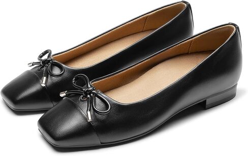 Athlefit Black Flats for Women Bowknot Ballet Flats Arch Support Square Toe Dressy Comfortable Slip On Work Ballerina Flat Shoes 10 in Kuwait