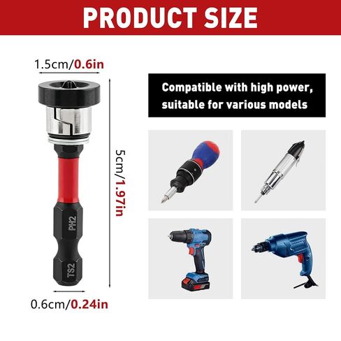 6 Pcs Magnetic Drywall Screw Setter, 1/4" Hex Shank Drill Positioning Tools with Detachable Aluminum Depth Collar, Adjustable Depth PH2 Positioning Bits for Plasterboard Screws in Kuwait