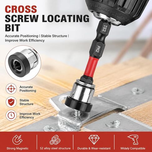 6 Pcs Magnetic Drywall Screw Setter, 1/4" Hex Shank Drill Positioning Tools with Detachable Aluminum Depth Collar, Adjustable Depth PH2 Positioning Bits for Plasterboard Screws in Kuwait