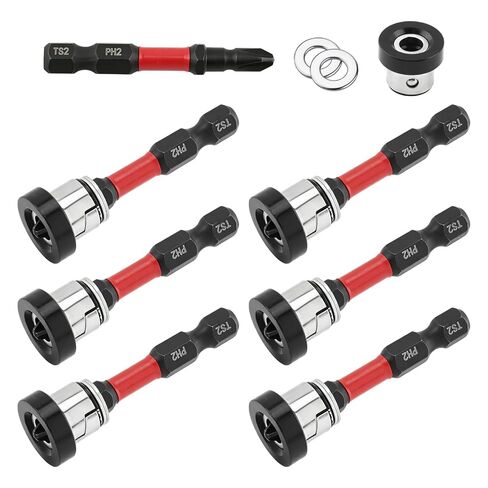 6 Pcs Magnetic Drywall Screw Setter, 1/4" Hex Shank Drill Positioning Tools with Detachable Aluminum Depth Collar, Adjustable Depth PH2 Positioning Bits for Plasterboard Screws in Kuwait