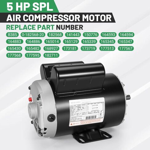 B385 5 HP SPL Air Compressor Motor, 3450 RPM 208-230V Single Phase, P56 Frame CCW Rotation, 5/8" Keyed Shaft, ODP Rigid Base Mount in Kuwait