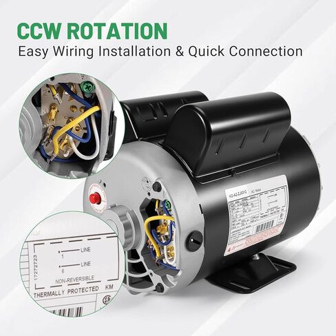 B385 5 HP SPL Air Compressor Motor, 3450 RPM 208-230V Single Phase, P56 Frame CCW Rotation, 5/8" Keyed Shaft, ODP Rigid Base Mount in Kuwait