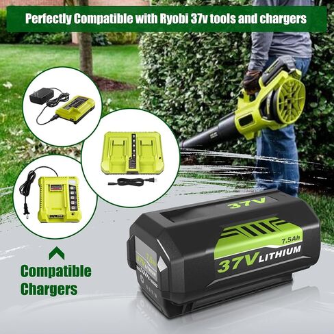 2Packs RRY08L Replacement for Ryobi 37V Battery 7500mAh and OP401 Charger Kit Compatible with Ryobi 37V Lithium ion Battery OP4026 OP40261 OP4050 OP4040 OP40401 OP40201 OP40601 Cordless Tools(Green) in Kuwait