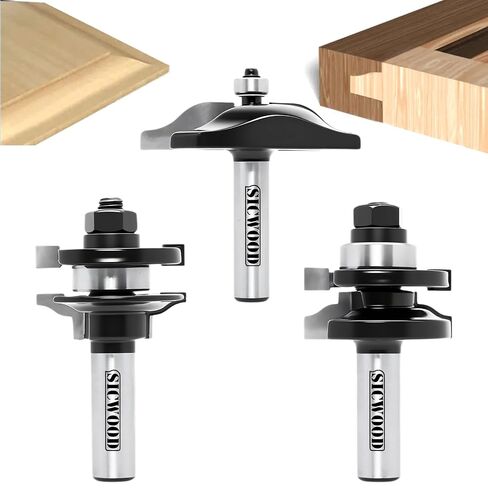 3PCS Cabinet Door Raised Panel Router Bits Set 1/2 Shank, Carbide Woodworking Tools, for Making Door & Window Frames, (Tenon Joint Cutter Diameter: 1-5/8") in Kuwait