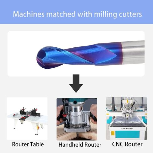 NE11 CNC Router Bits Carbide Ball Nose End Mill with Nano Blue Coating 1/2inch Shank 3inch OVL for Side Milling End Milling Finish Machining(1/2" CD X 1-1/4"CL X 1/2" SD X 3" OL) in Kuwait