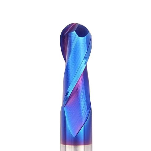 NE11 CNC Router Bits Carbide Ball Nose End Mill with Nano Blue Coating 1/2inch Shank 3inch OVL for Side Milling End Milling Finish Machining(1/2" CD X 1-1/4"CL X 1/2" SD X 3" OL) in Kuwait