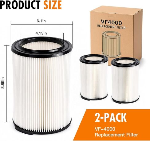 VF4000 Replacement Filter 2 Pack for RIDGID WD0600 WD0620 WD0670 WD1250 WD1450 Wet Dry Vacuum, Compatible with Shop-Vac 5–20 Gallon, Craftsman 17816, Husky 6–9 Gallon Cartridge Filter in Kuwait