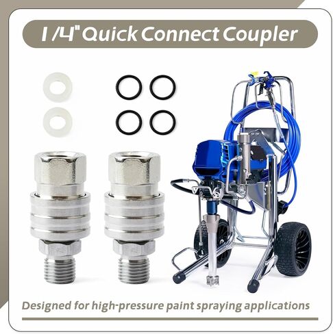 2-Pack 1/4" Airless Paint Sprayer Quick Connect Coupler for High-Pressure Hoses and Paint Sprayers, Stainless Steel Hose Fittings Quick Disconnect Leak-Proof w/Sealing O-Ring in Kuwait