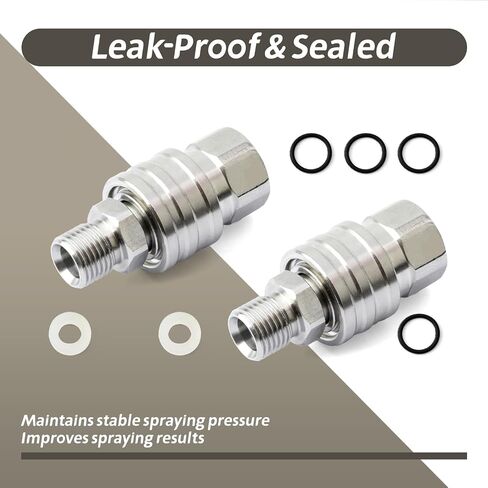 2-Pack 1/4" Airless Paint Sprayer Quick Connect Coupler for High-Pressure Hoses and Paint Sprayers, Stainless Steel Hose Fittings Quick Disconnect Leak-Proof w/Sealing O-Ring in Kuwait