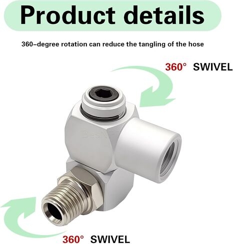 2 Pcs 1/4'' NPT Swivel Air Fittings,360° Rotating Air Hose Fittings | 360° Rotation Solving the Problem of Tracheal Torsion;Lightweight and rust-resistant aluminum;Dual port universal adapter in Kuwait