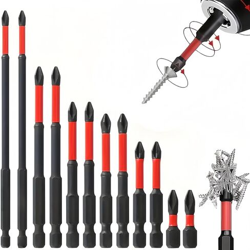 [6pcs Magnetic Screwdriver Bit Set] 6pcs Anti-Slip S2 Steel Magnetic Screwdriver Drill Bit Set, 1/4" Shank, Phillips Cross & Impact Heads, Red & Black, for Electric & Manual Drivers in Kuwait