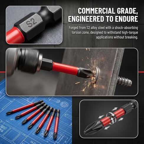 [6pcs Magnetic Screwdriver Bit Set] 6pcs Anti-Slip S2 Steel Magnetic Screwdriver Drill Bit Set, 1/4" Shank, Phillips Cross & Impact Heads, Red & Black, for Electric & Manual Drivers in Kuwait