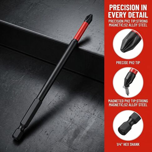 [6pcs Magnetic Screwdriver Bit Set] 6pcs Anti-Slip S2 Steel Magnetic Screwdriver Drill Bit Set, 1/4" Shank, Phillips Cross & Impact Heads, Red & Black, for Electric & Manual Drivers in Kuwait