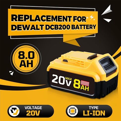 8.0Ah 20V Replacement for Dewalt 20V Max Battery | Compatible with Dewalt 20V Cordless Power Tools High Capacity 2 Packs in Kuwait