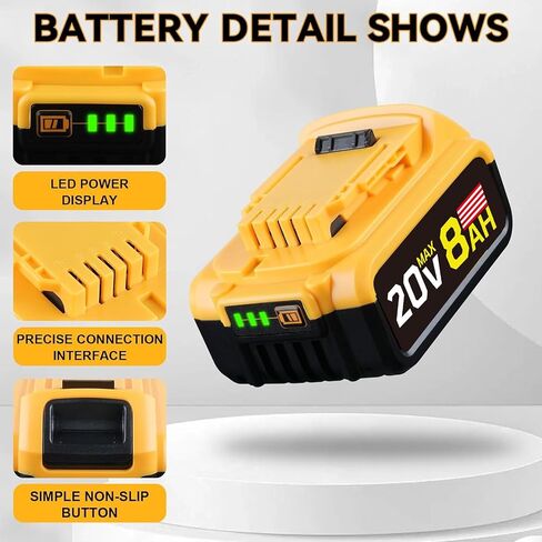 8.0Ah 20V Replacement for Dewalt 20V Max Battery | Compatible with Dewalt 20V Cordless Power Tools High Capacity 2 Packs in Kuwait