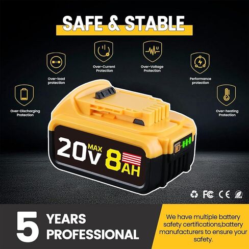8.0Ah 20V Replacement for Dewalt 20V Max Battery | Compatible with Dewalt 20V Cordless Power Tools High Capacity 2 Packs in Kuwait