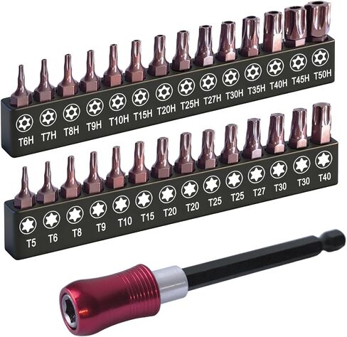 Torx Bit Set 28+1pcs (T5-T50), 1/4 Hex-Shank S2 Steel Security Torx Bit Set, Magnetic Tamper Proof Star Bit Set with 4" Long Bit Holder and Storage Box in Kuwait